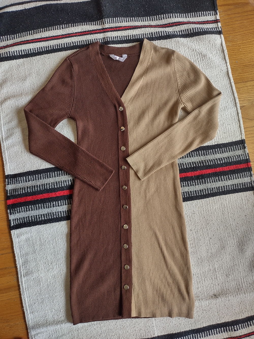 Brown Ribbed Button-Front Dress, No Boundaries, Teen L / Women's S